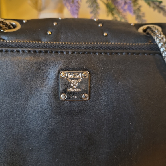 Black MCM Diamond Disco Flap 2 Way Crossbody With Swarovski Crystal Accents-GUC - Picture 3 of 9